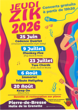 JEUDI ZIK : soirée concert gratuite  du 23 juillet 2026 