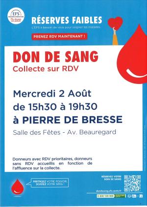 Don du sang - Mercredi 2 août 2023