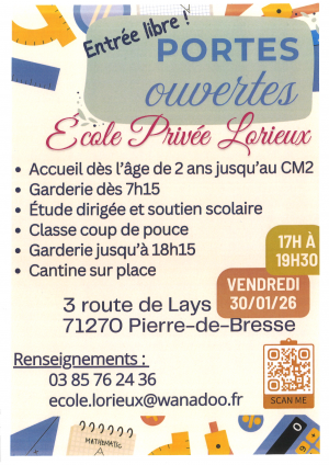 soirée portes ouvertes école privée LORIEUX 30 janvier 2026