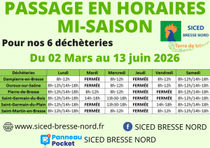 horaires mi-saison déchetterie - du 2 mars au 13 juin 2026
