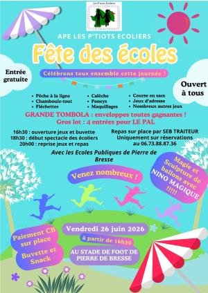Fête des écoles vendredi 26 juin 2026 stade de foot