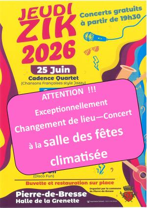 JEUDI ZIK : soirée concert du 25 juin 2026 à la salle des fêtes climatisée