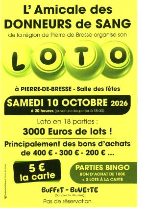 LOTO de l'Amicale des Donneurs de sang - 10 octobre 2026