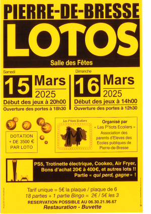 LOTO APE Les P'Tiots Ecoliers - 15 et 16 MARS 2025