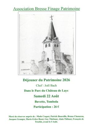 Déjeuner du patrimoine Bresse Finage 22 août 2026