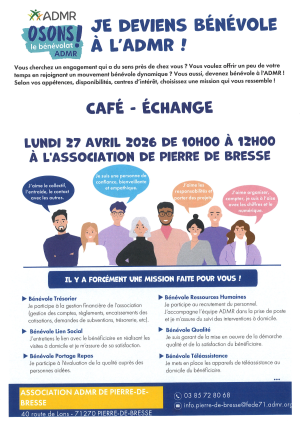 ADMR café échange - lundi 27 avril 2026 - osez bénévolat