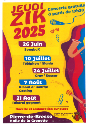 JEUDI ZIK : soirée concert gratuite  du 26 juin 2025 